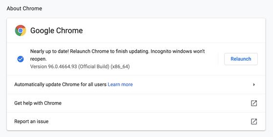 Cập nhật trình duyệt Google Chrome thành công