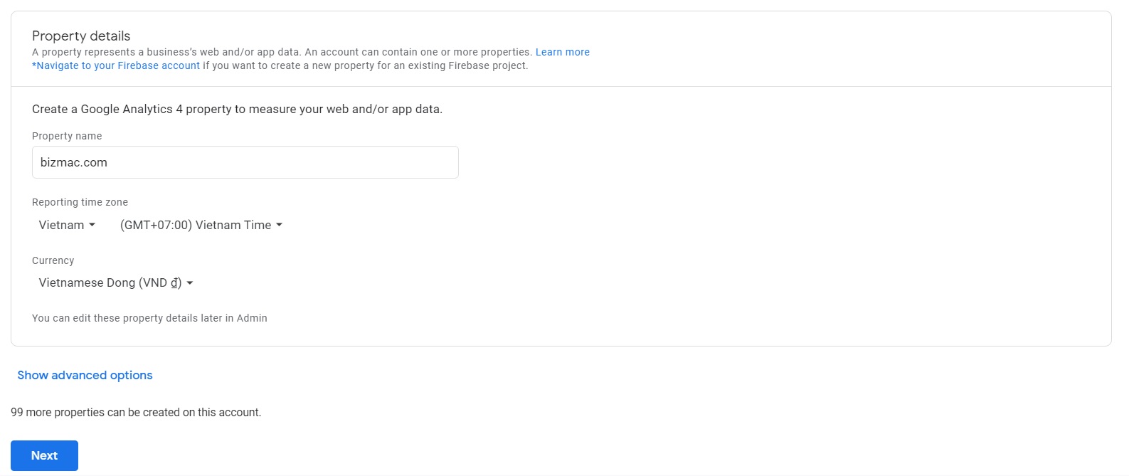Hướng dẫn cài đặt Google Analytics chọn thuộc tính
